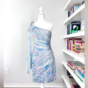 Theia Silk Pastel Rouched One-Shoulder Dress size 4